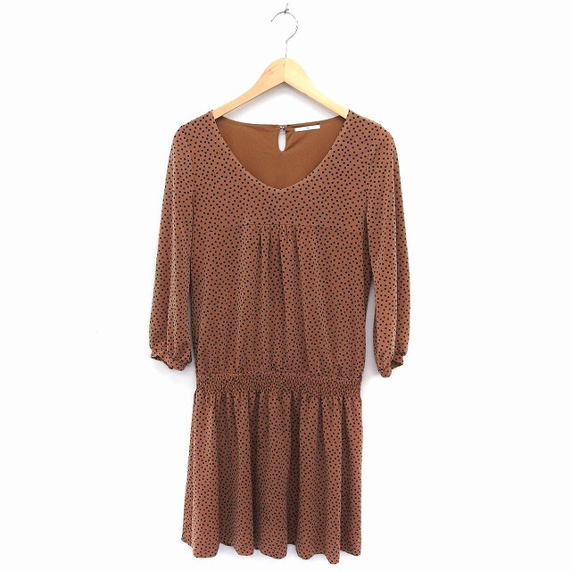 シップス SHIPS ドット柄 ワンピース Vネック 七分袖 ロング ブラウン 茶 /FT39 レディース拍卖
