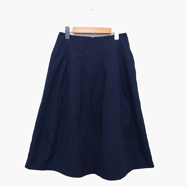 マウジー moussy フレア スカート 膝下 綿混 無地 シンプル タック 1 ネイビー 紺 /HT3 レディース拍卖