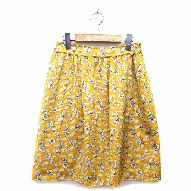 マッキントッシュフィロソフィー MACKINTOSH PHILOSOPHY フレア スカート 膝丈 花 柄 テープ 38 マスタード からし /HT2 レディース拍卖