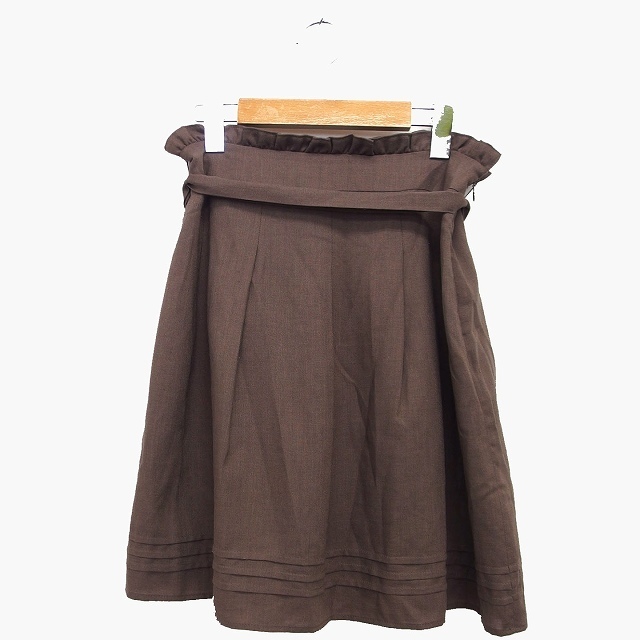 ジャイロ JAYRO フレア スカート 膝上 ミニ ウール混 無地 シンプル フリル タック ウエストリボン M ブラウン 茶 /HT4 レディース拍卖