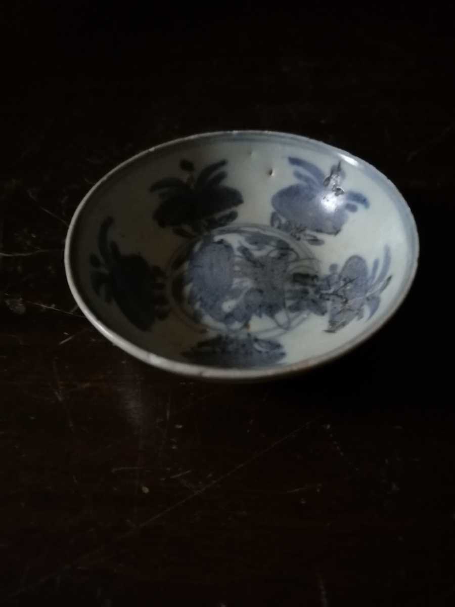 染付小皿 草花文 明朝 染付 皿 平盃 出土 発掘 中国古玩 52CH32s2 拍卖