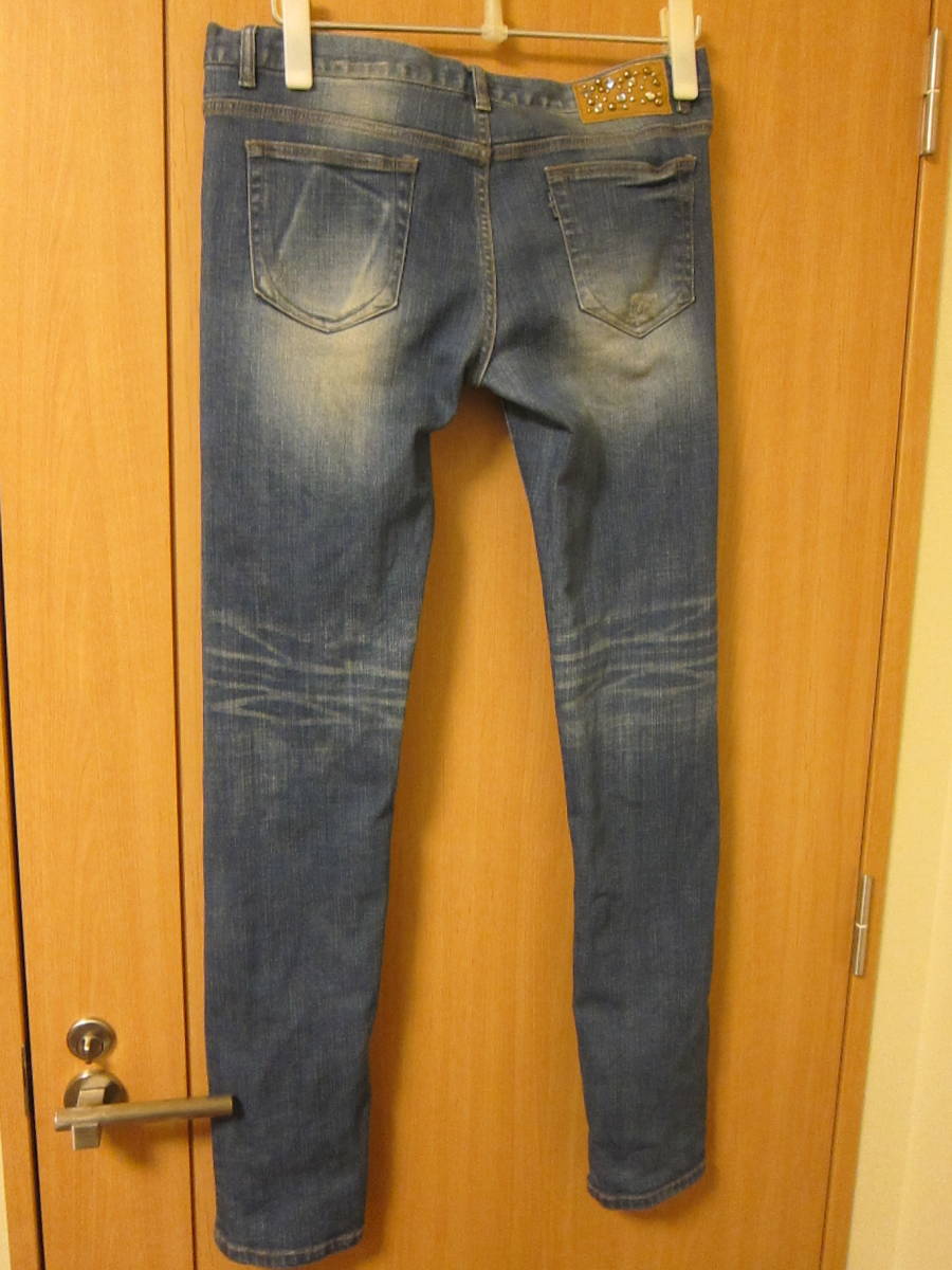 ビットブルー/ビジュー付きスキニーデニムW29拍卖