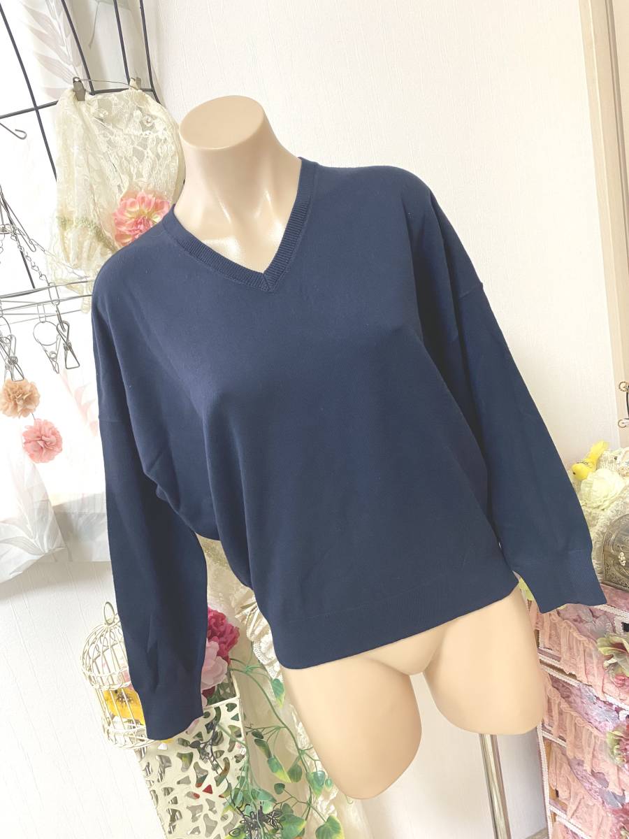 レディスMサイズ:アメリカンホリック【AMERICAN HOLIC】Vネックドルマンニットプルオーバー*長袖セーター:紺拍卖