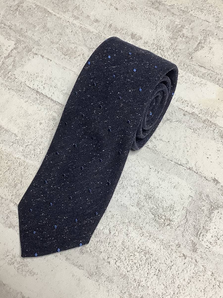 新品★最高級ロングサイズネクタイ 京都織物 ネイビー色 ドット ギンガ糸ざっくり生地使用 日本製シルク100%拍卖