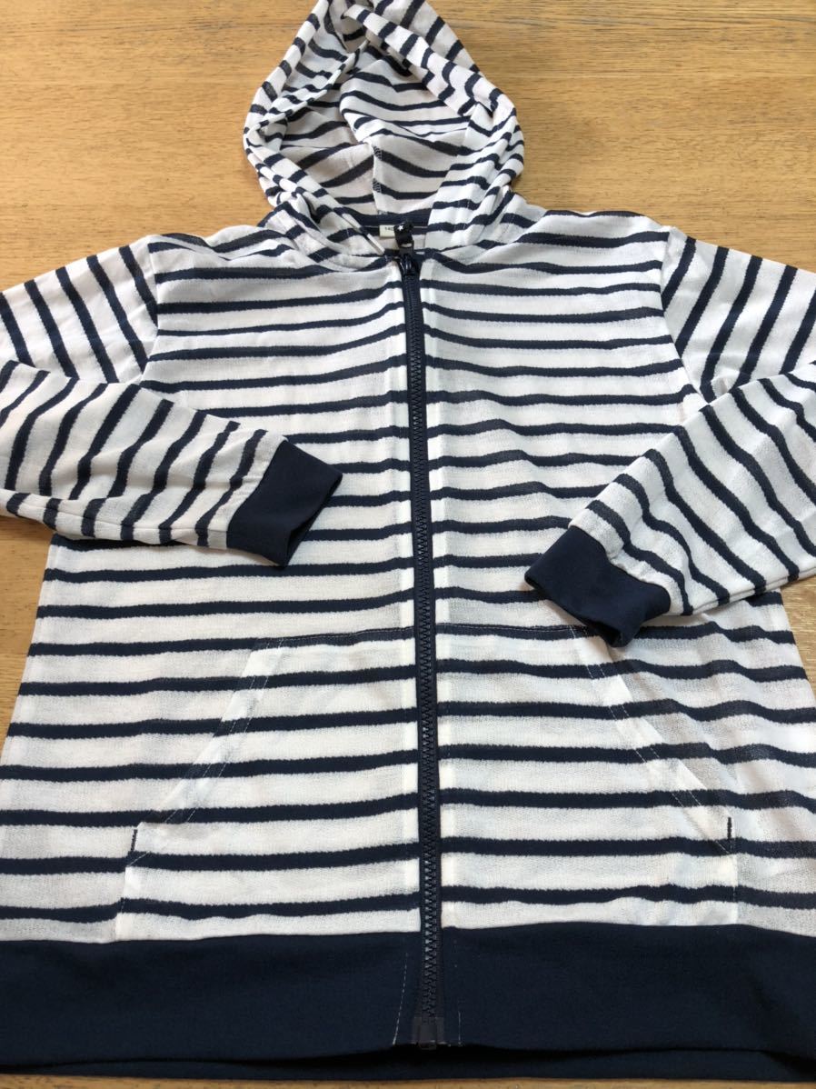 薄手長袖 パーカージャケット サイズ140 白×紺色拍卖