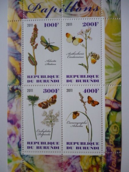 ブルンジ切手『蝶・植物』4枚シートC 未使用拍卖