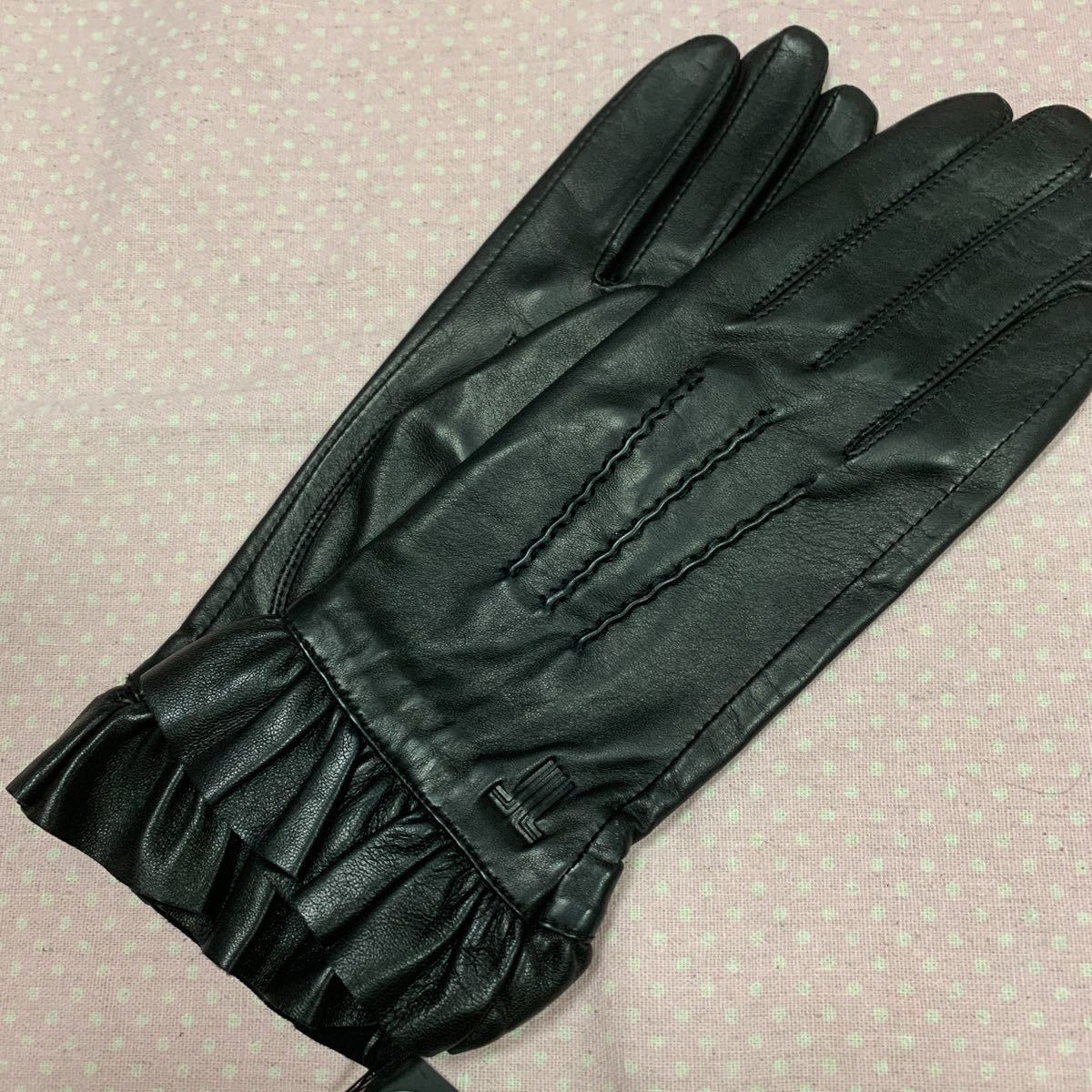 ランバン コレクション 革手袋 手袋 フリル 黒 20cm 日本製 レザー手袋拍卖