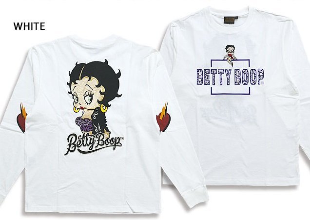 超絶セクシーBETTYロングTシャツ◆ロウブロウナックル ホワイトLサイズ 592866 刺繍 ベティーちゃん ロンT バイカー拍卖