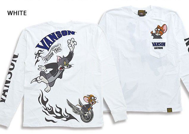 vanson×TOM&JERRYコラボ ベア天竺ロングTシャツ◆vanson ホワイトLサイズ TJV-2234 バンソン ヴァンソン トムとジェリー 刺繍拍卖