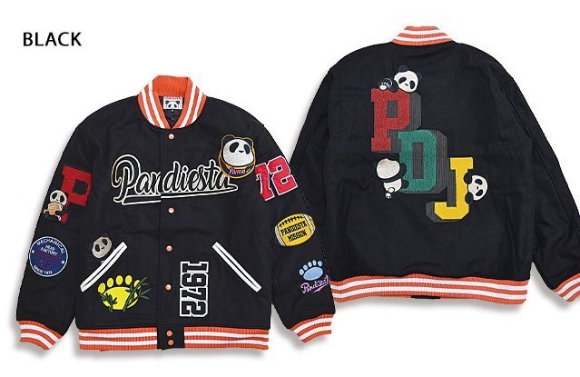 レタードワッペンBIGスタジャン◆PANDIESTA JAPAN ブラックMサイズ 592862 パンディエスタジャパン パンダ スタジアムジャンパー ゆったり拍卖