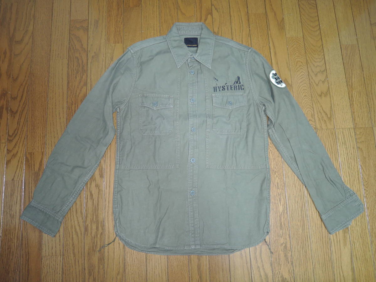 HYSTERIC GLAMOUR ヒステリックグラマー ミリタリー系シャツ M ワーク 長袖 ワッペン ガールロゴ LOGO /拍卖