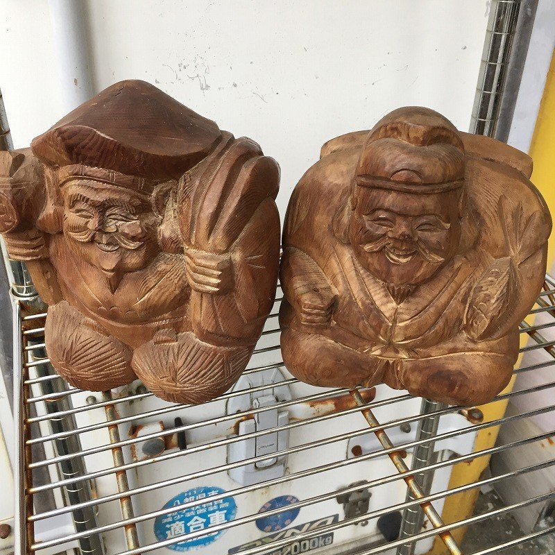 Ω七福神(大黒天)木製物 二点セット 縁起物 木製彫刻「B0721C8」拍卖