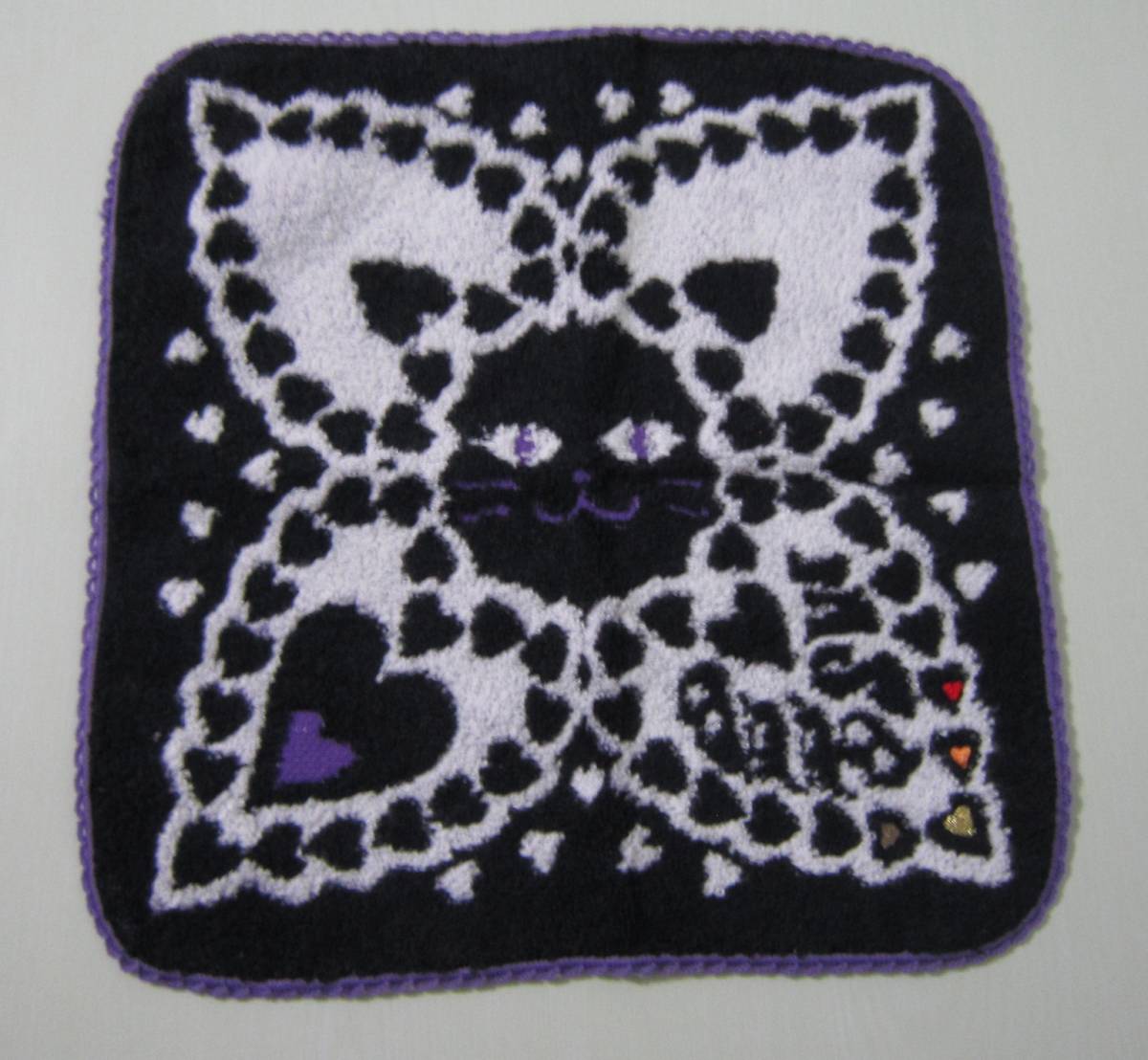 ★ANNA SUI ハロウィン タオルハンカチ 未使用 アナスイ パープル ブラック キャット 猫 ハート拍卖