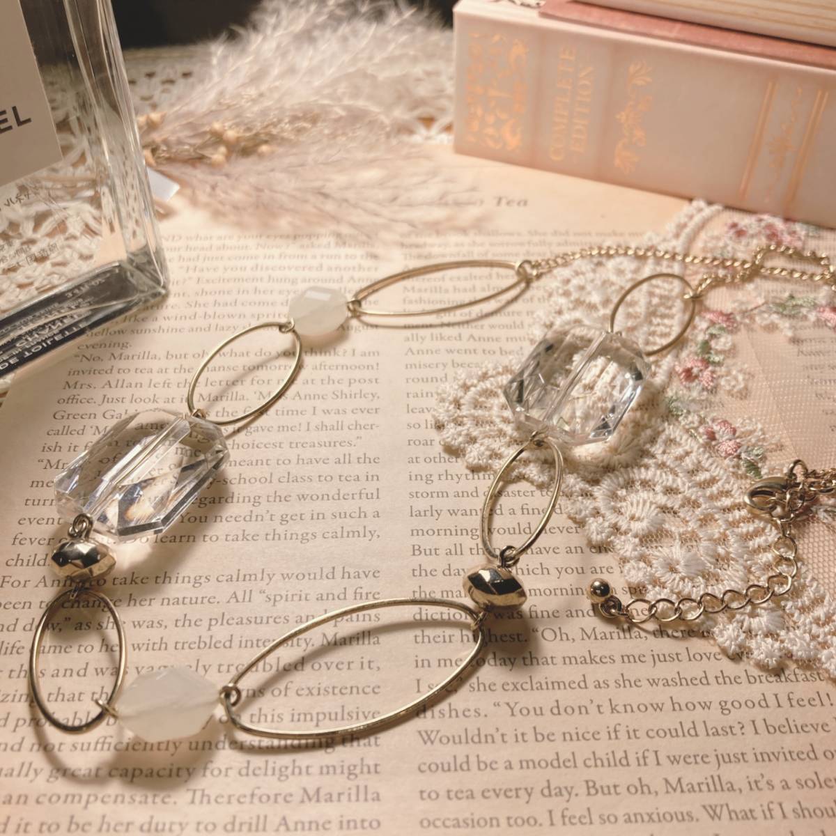 美品 ロングネックレス クリスタル ゴールド 大粒ビーズ 高見え japan Vintage jewelry accessories 0226拍卖