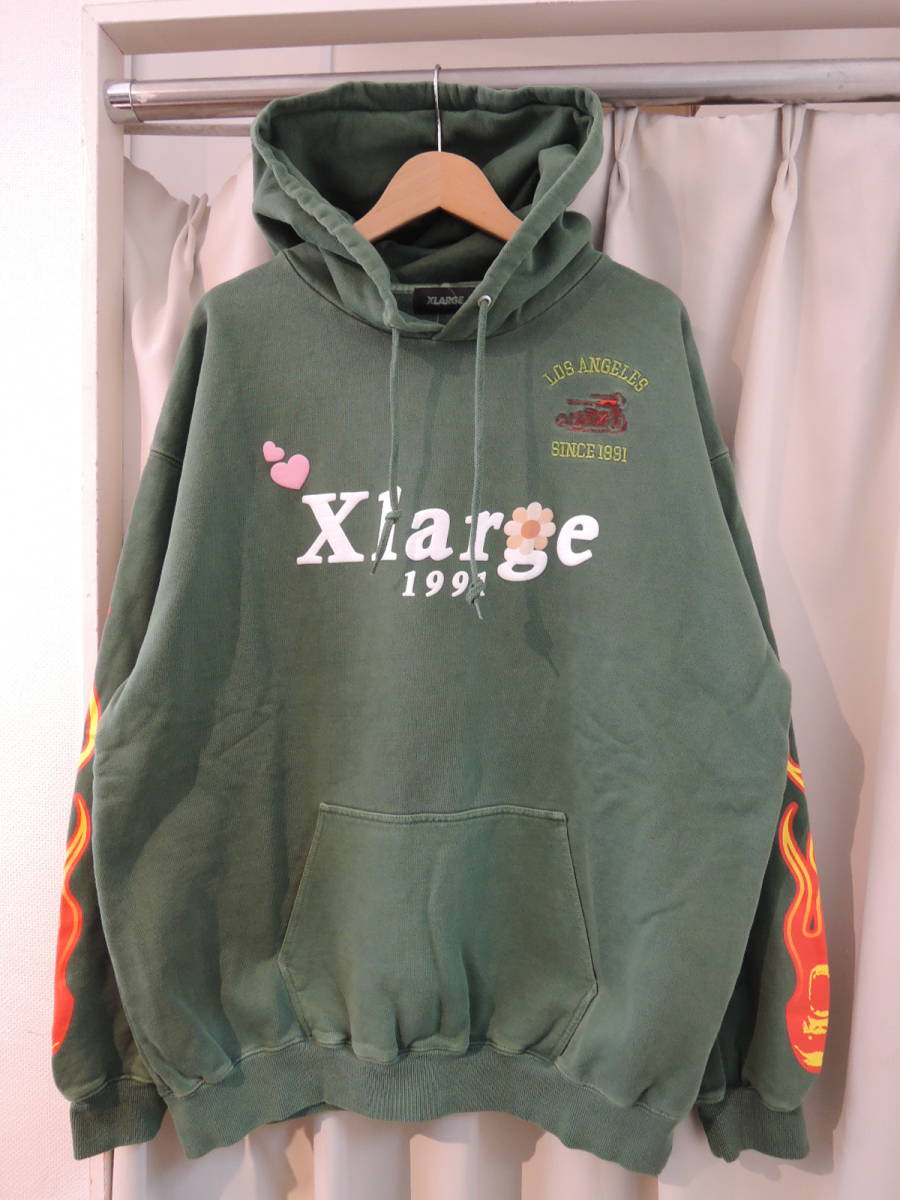 X-LARGE XLARGE エクストララージ PIGMENT DYLED PUFF LOGO PULLOVER HOODED SWEAT 緑 Lサイズ 最新人気商品 再値下げしました! 拍卖