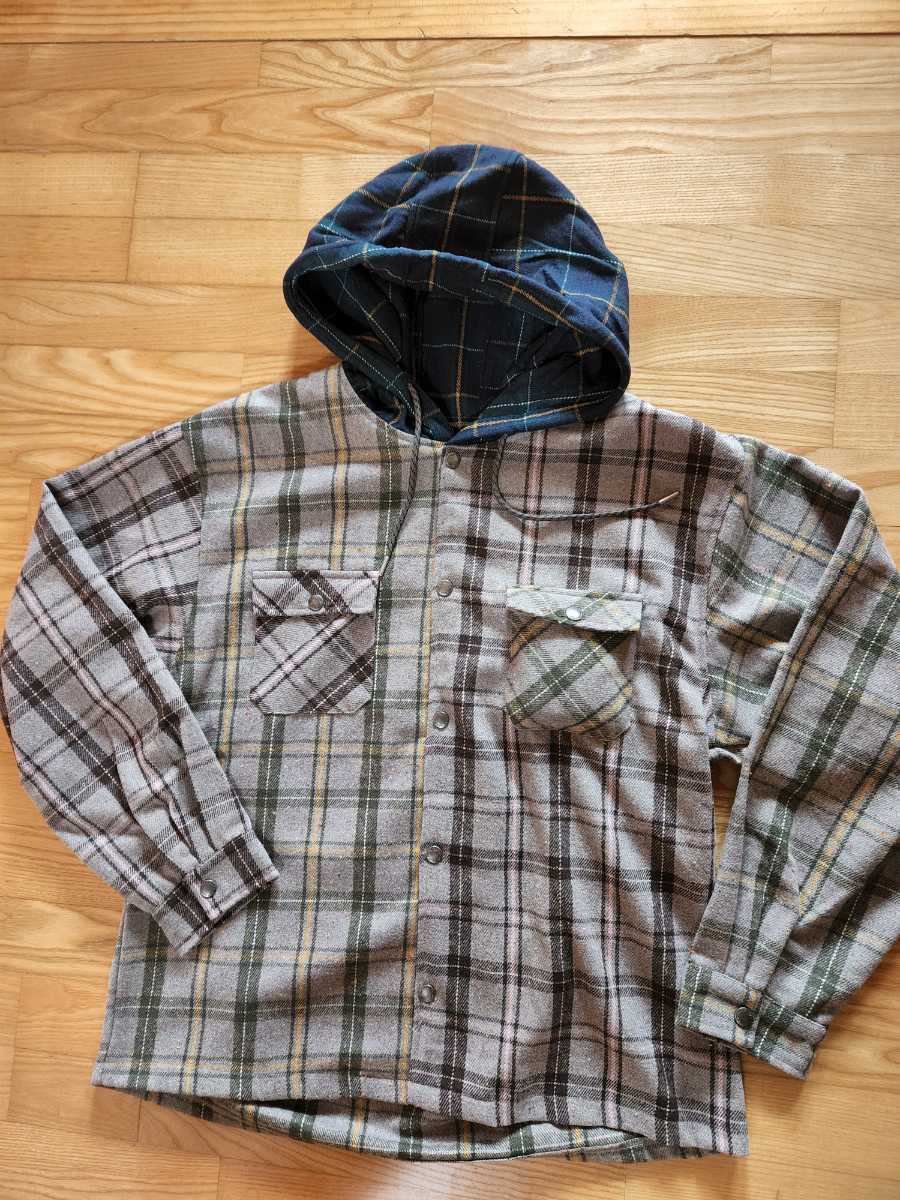 SALE! 送料込★gym master ジムマスター G933656 スナップボタン フードチェック シャツジャケット カナダ アウトドア マルチ L拍卖