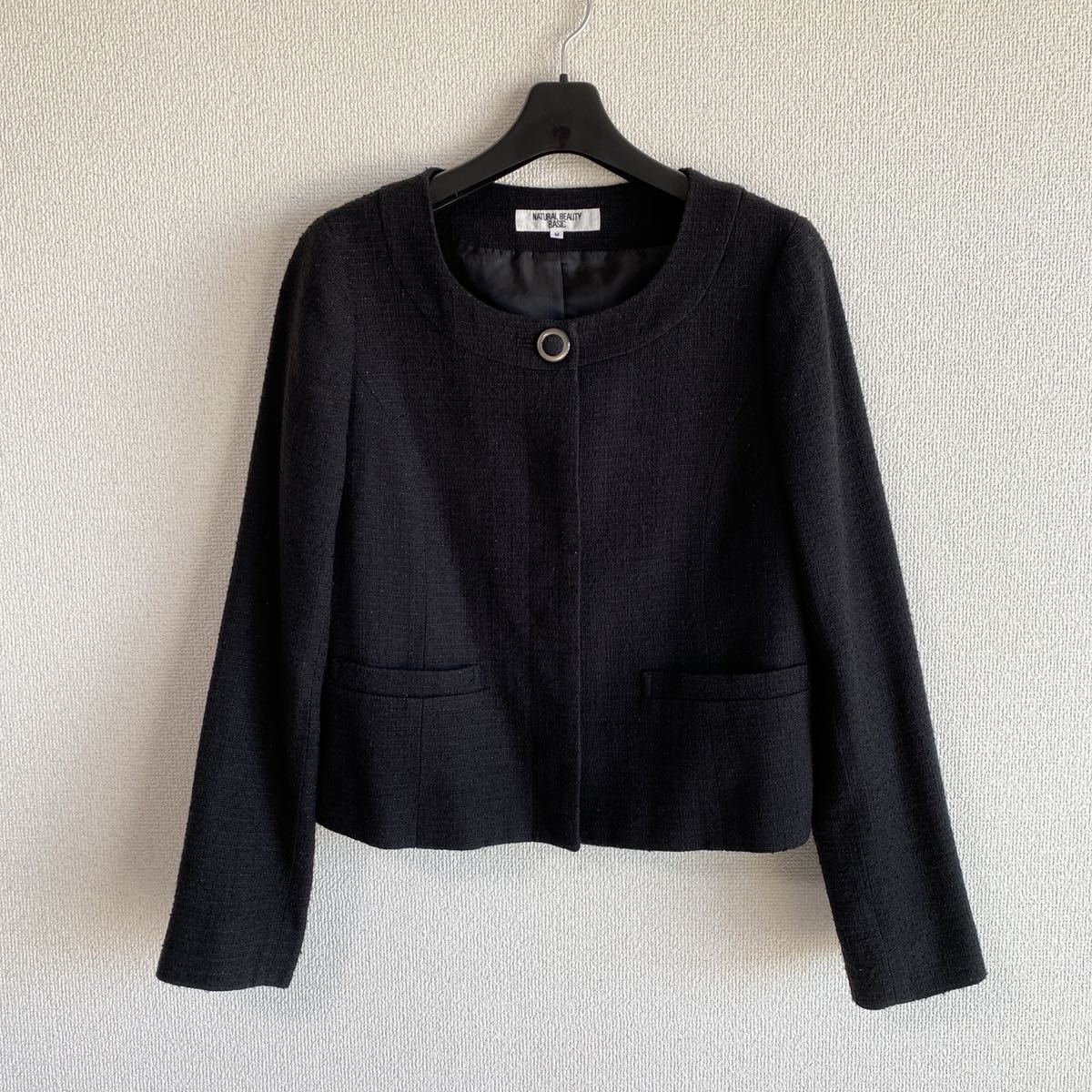 ナチュラルビューティー ノーカラージャケット M ツイード ラメ 黒 DMW拍卖