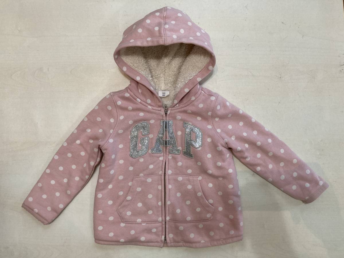 babyGap COZY FZ HD DOT PRINT S/355010-10 2years toddler USED Full Zip Hoodie ドット フーディー ボア パーカー ベビー ギャップ拍卖