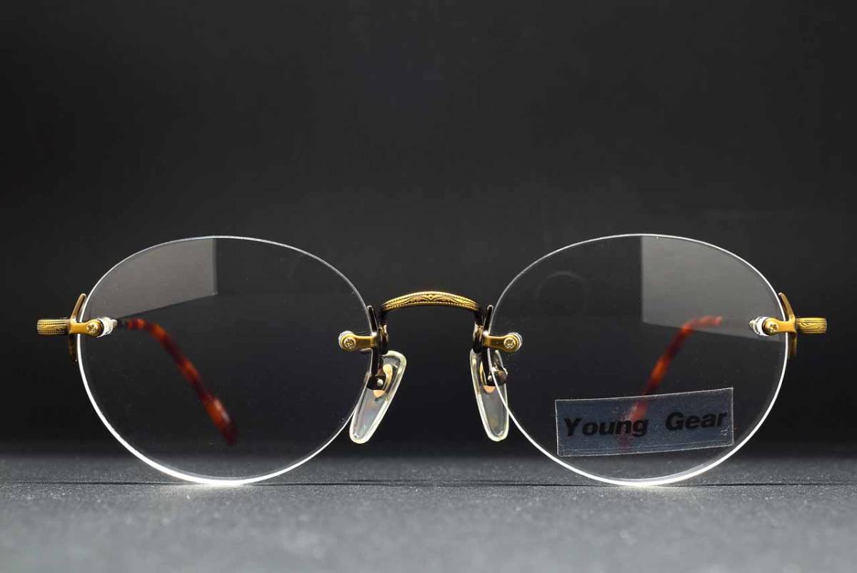 デッドストック Young Gear YG-003 52-19 ツーポイント ラウンド オーバル メガネ サングラス フレーム ヴィンテージ ふちなし Aゴールド拍卖