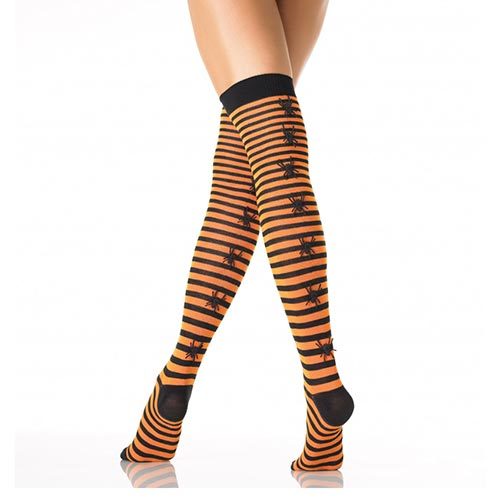 ストライプ スパイダーシーム付 ストッキング (黒/オレンジ) サイズ:フリー(M~L) LegAvenue 6288 新品・未使用拍卖