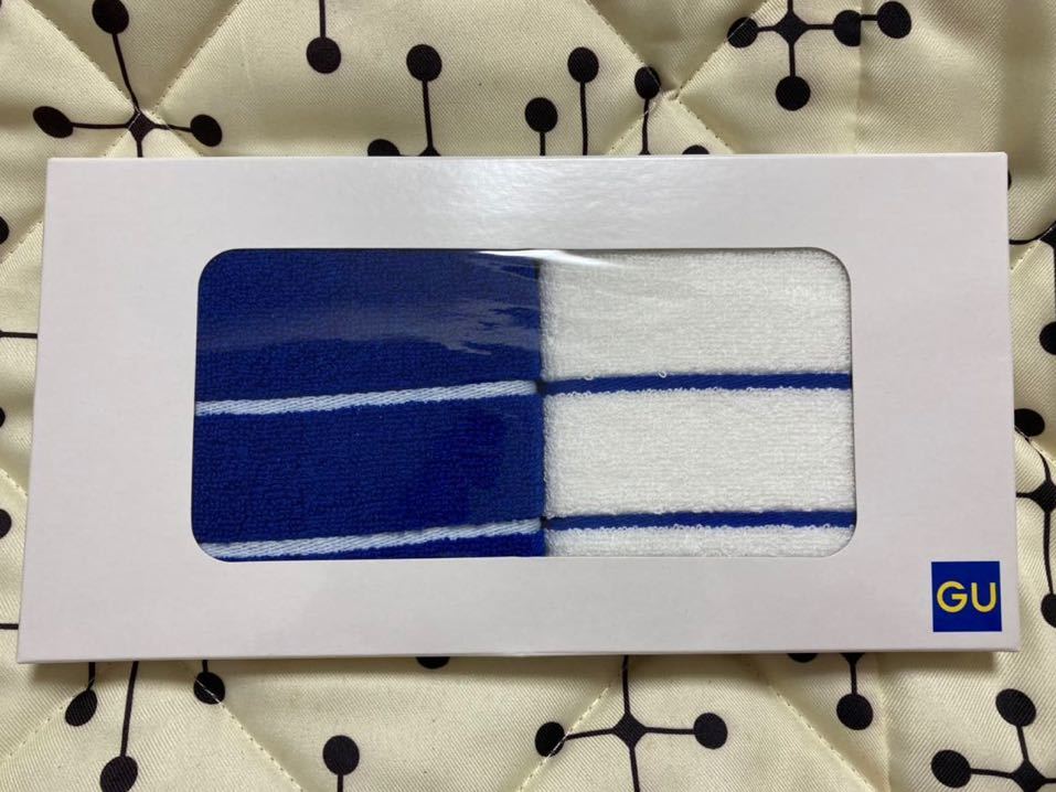 GU/ジーユー タオルハンカチ ハンドタオル 2枚セット ブルー ホワイト拍卖