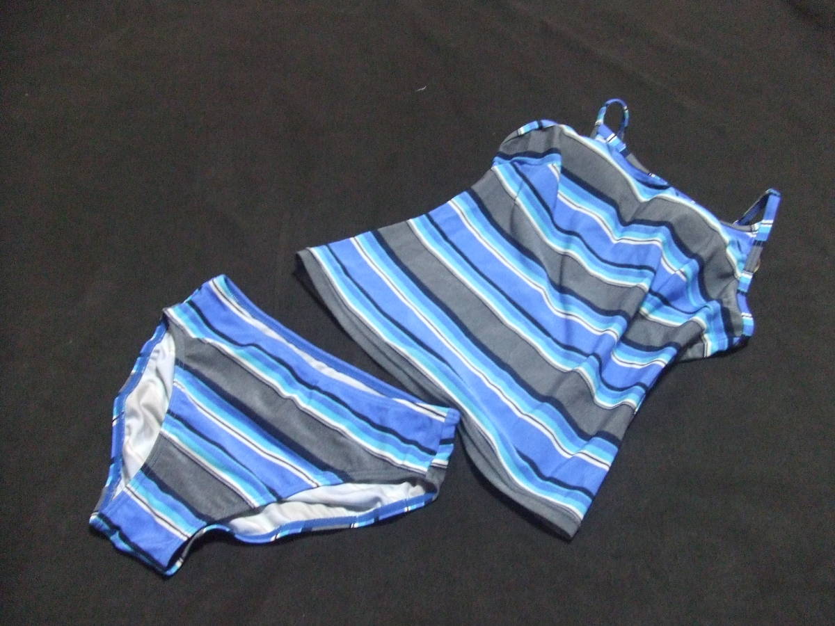 レディース水着 ★ ボーダー ブルー系 タンキニ セパレート サイズ9M M283拍卖