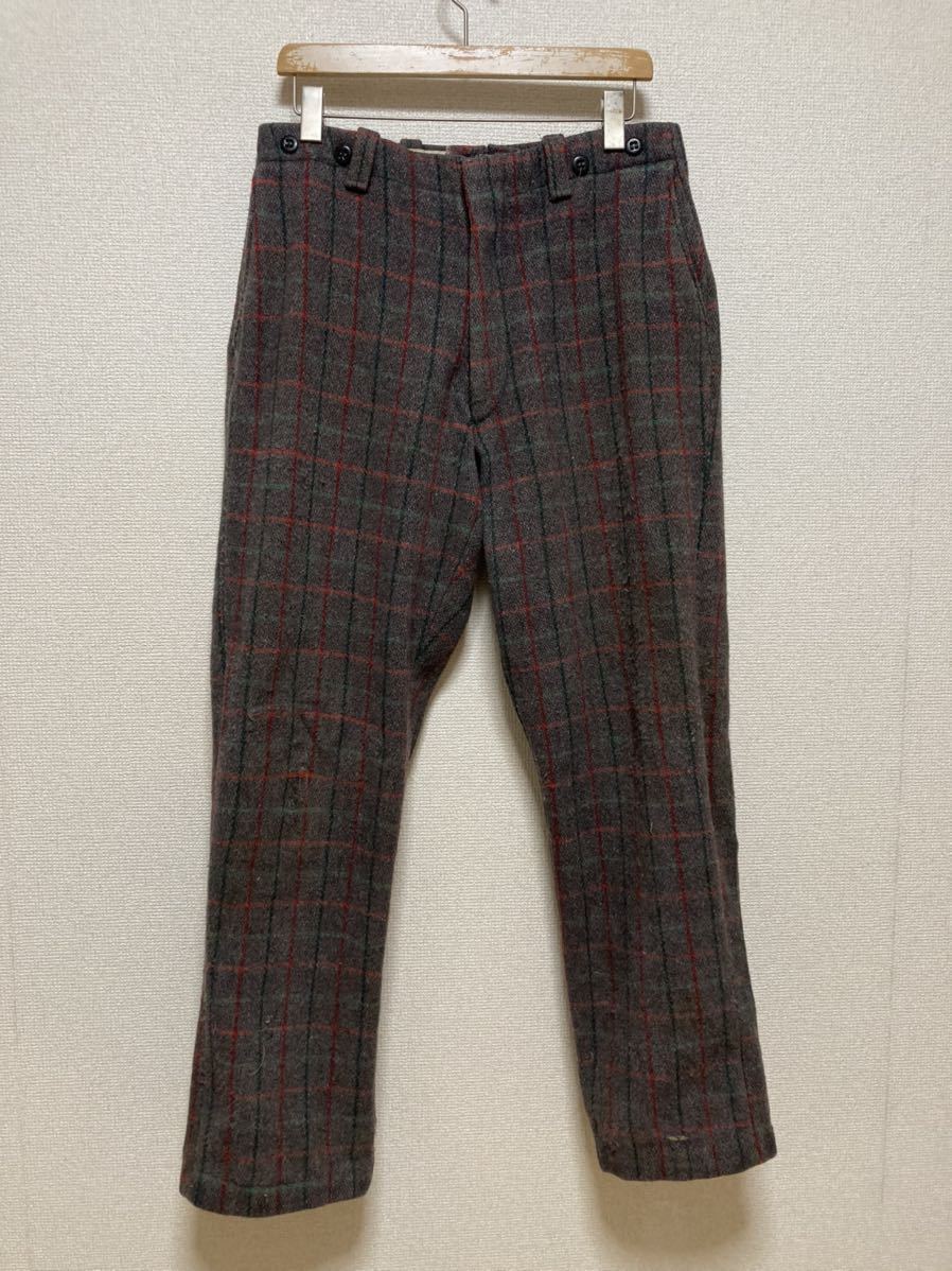 70's USAヴィンテージ ウールパンツ ワークパンツ ハンティングパンツ チェックパンツ SCOVILLジップ /サスペンダー拍卖