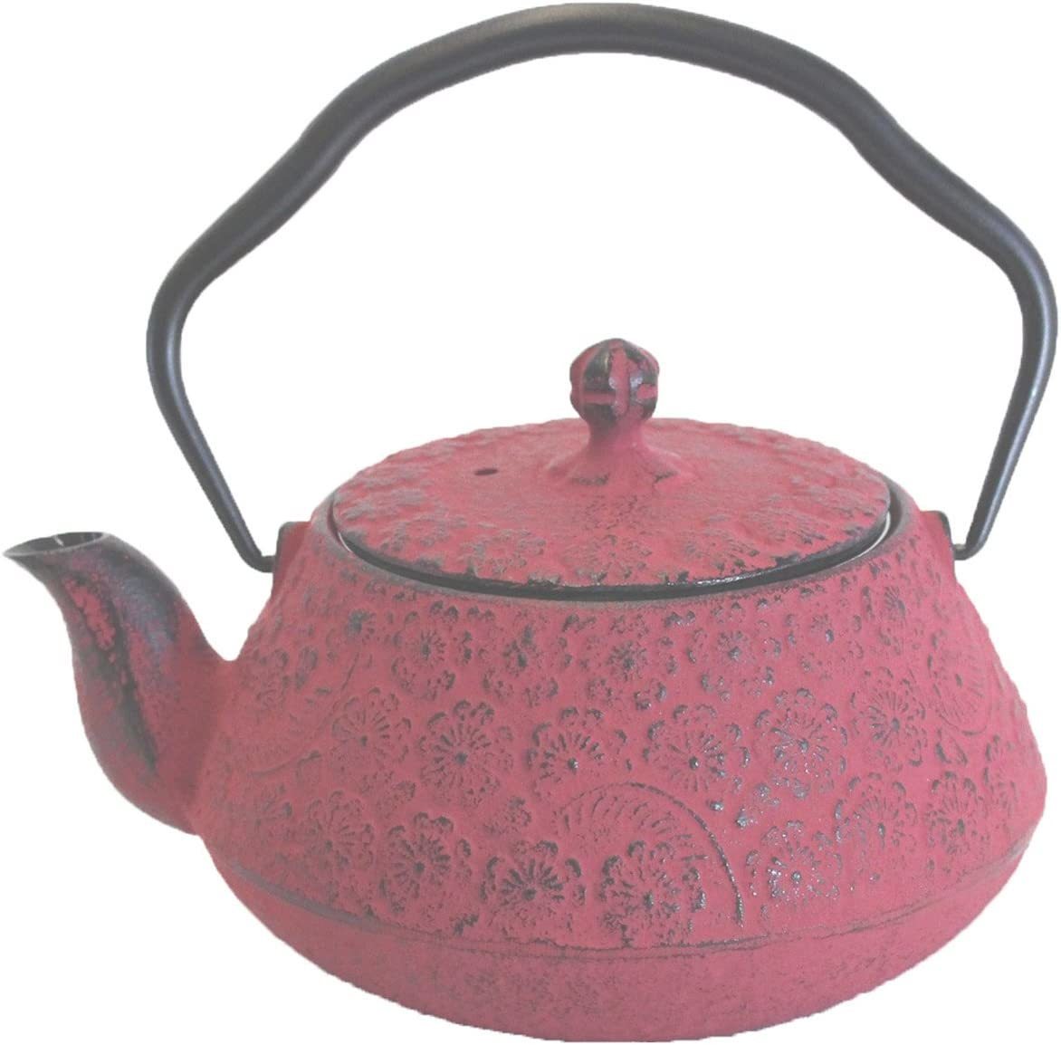 日本製 八重桜 お洒落 南部鉄器 南部鉄瓶 急須 0.5L 茶こし付き 新品 ピンク 赤 八重の桜拍卖