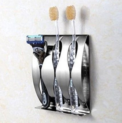 LHW1420★ 洗面台 歯ブラシ立て 収納 ケース 歯ブラシ スタンド ステンレス 壁掛け シルバー 3本 髭剃り インテリア オシャレ拍卖