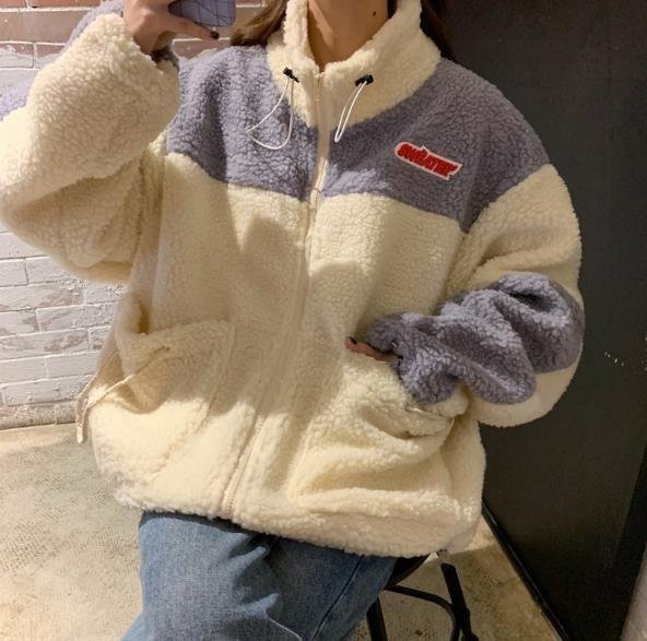 cjx1411★ボアジャケット レディース 体型カバー ボアコートモコモコ可愛いアウター カジュアルフワフワ 襟たちブルゾン 防寒着 学生拍卖