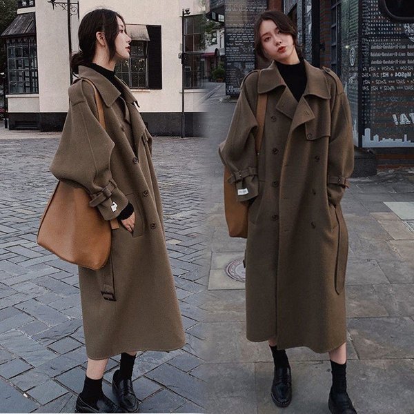 cjx1435★ラシャコート コート ジャケット レデイース 秋冬40代ダブルコート ベルト付き ロング丈 ダブルコートきれいめ長袖アウター カジ拍卖