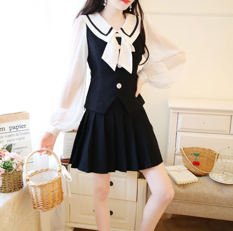 cjx1213★ スカートスーツ◇ladies レディース ◇ きれいめ ◇ 美ライン 長袖 新作 2点セット ブラック拍卖