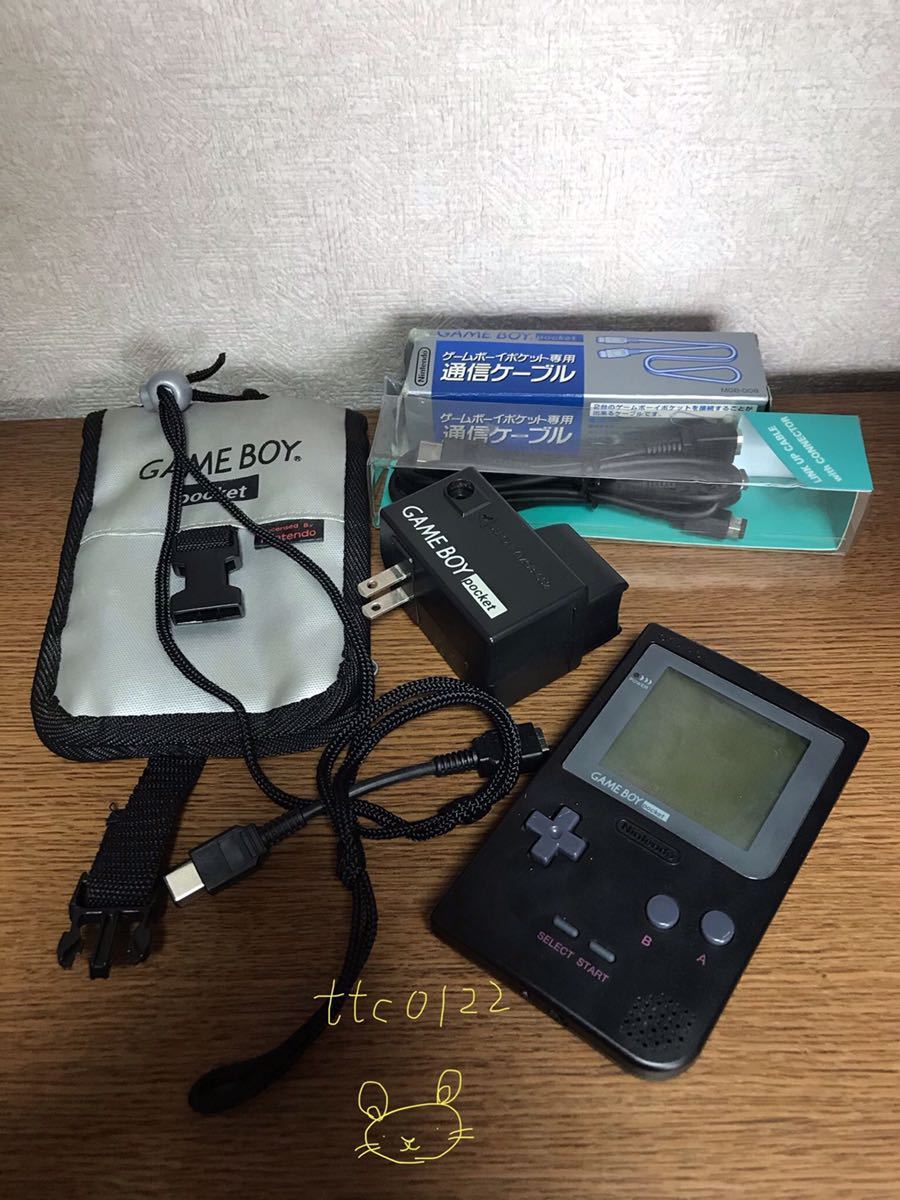 ジャンク品 Nintendo 任天堂 ゲームボーイポケット 本体 ブラック 通信ケーブルセット拍卖
