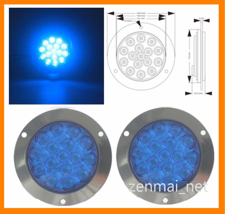 A192  24V丸形16LEDマーカーランプ 2個セット フォグランプ・マーカーライト トラック/ダンプ/トレーラー 24V用 ブルー 電飾 デコトラ拍卖