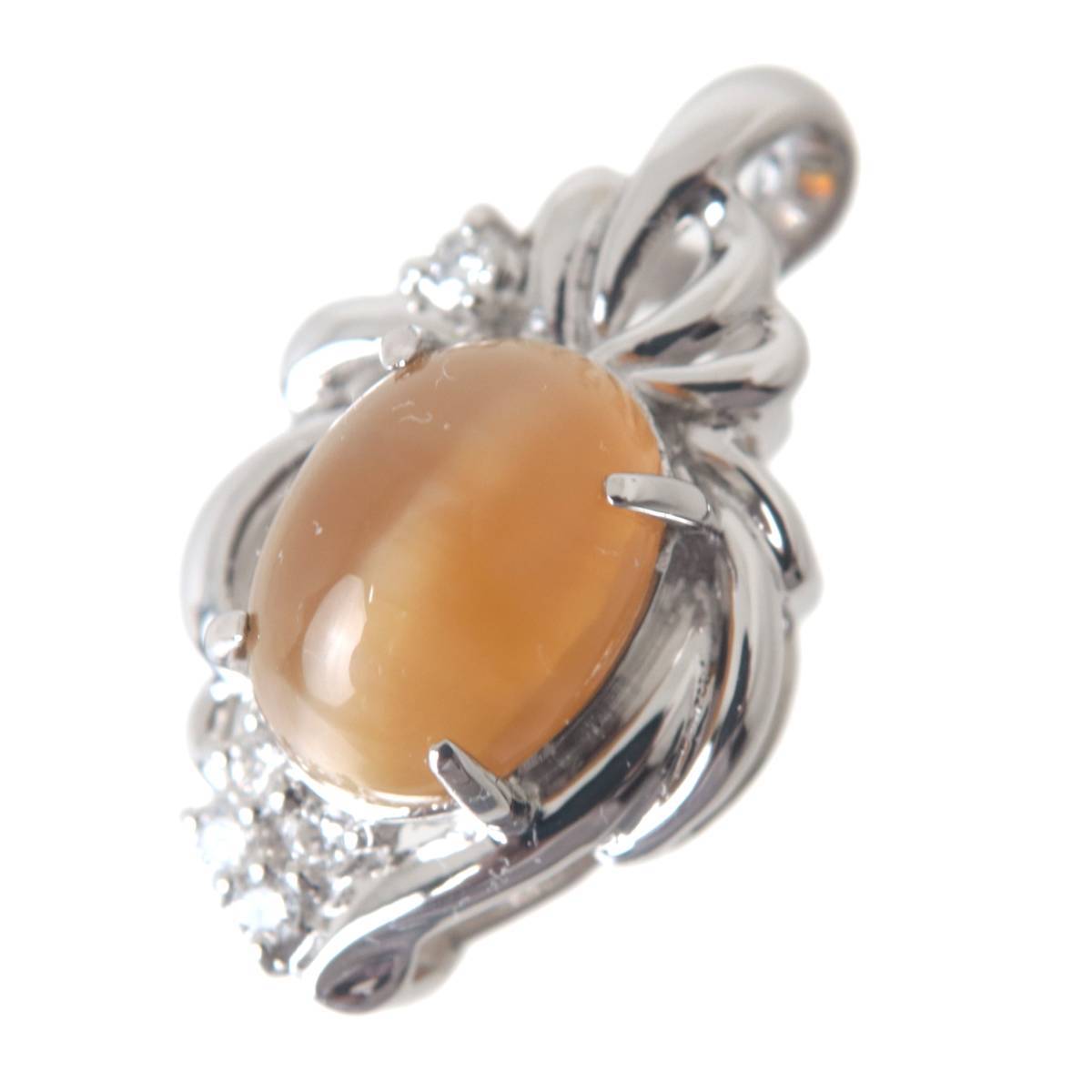 天然オパールキャッツアイ 2.46ct ペンダントトップ Pt900 プラチナ900 ダイヤモンド 全長約21mm 重量約4.2g NT 磨き仕上げ品 Aランク拍卖