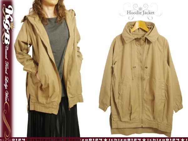 LL ジャケット 羽織 レディース パーカー 裾タック フード 春秋 ツイル ベージュ 新品拍卖