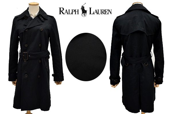 A-3924★美品★RALPH LAUREN ラルフローレン★正規品 ブラック黒色 腰ベルト付き 上質 ロング トレンチコート 9号 M拍卖