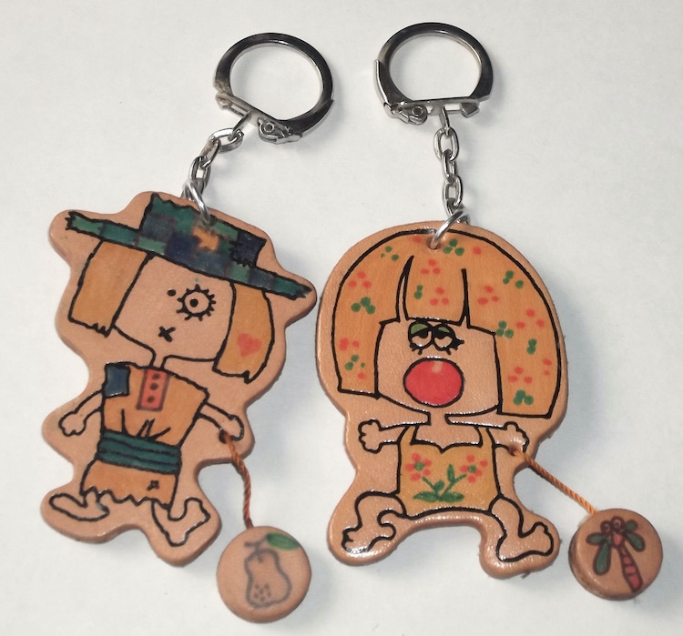 昭和 レトロ 古い キーホルダー くるっぱ 革製 2個 di SPANKY ファンシー ファニー 雑貨 イラスト キャラクター 80s ビンテージ拍卖