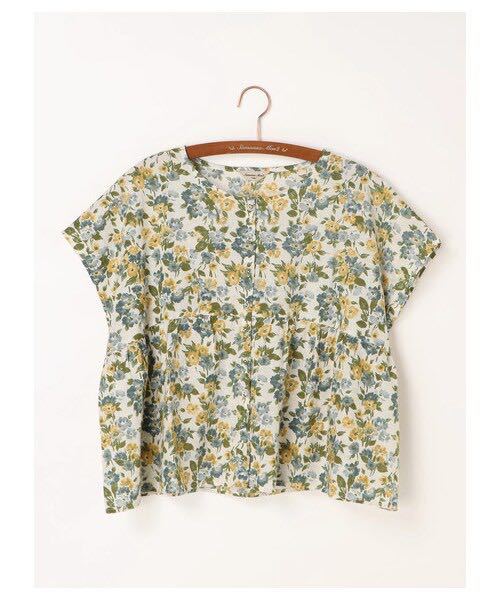 試着後洗濯 Samansa Mos2 サマンサ モスモス ぼかし花柄ブラウス2018SS サイズフリー 生成り 定価、4.900+税拍卖