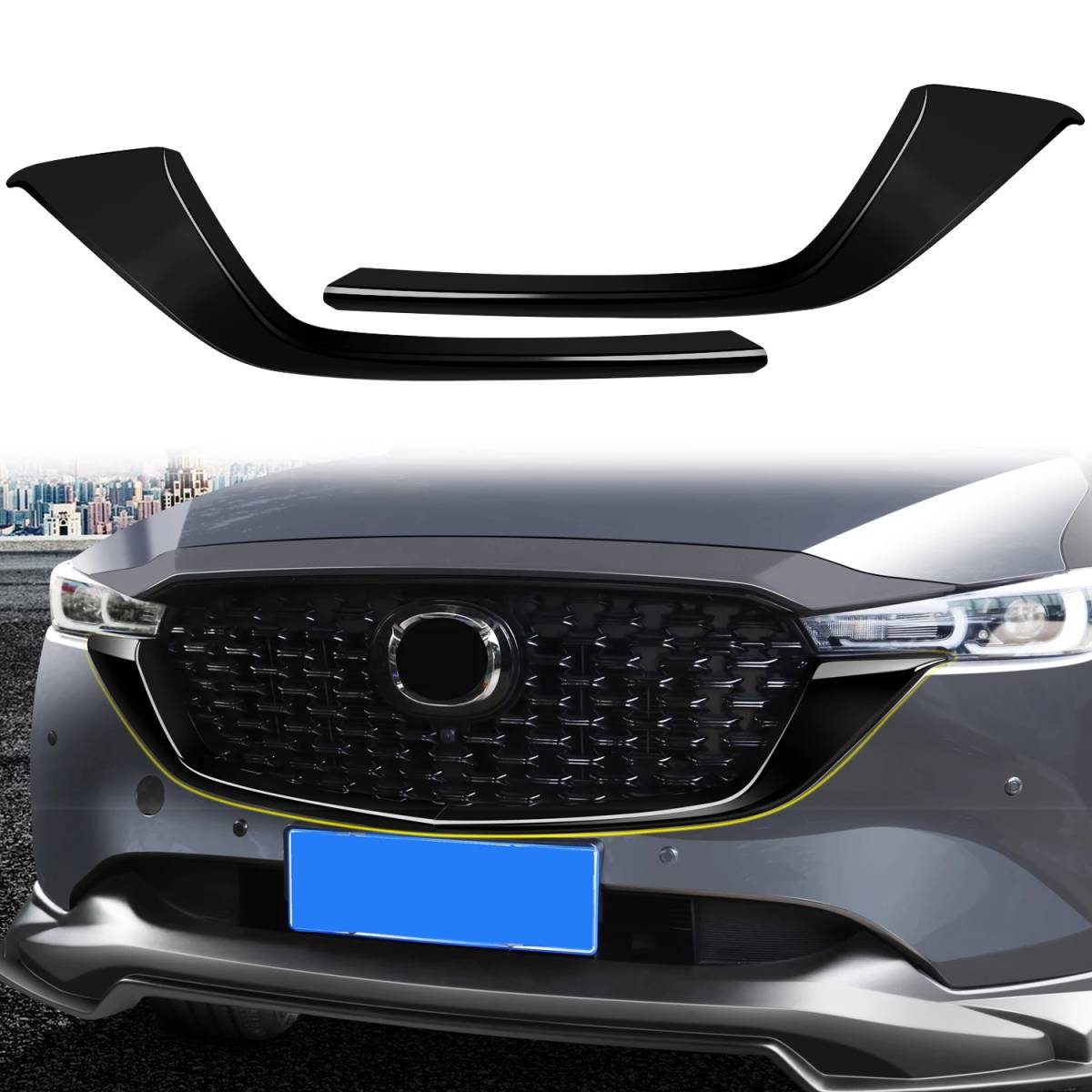 マツダ CX-5 CX5 2022 カーアクセサリー ABS プラスチック光沢ブラックフロントセンターラジエーターグリルカバートリム 2 個拍卖
