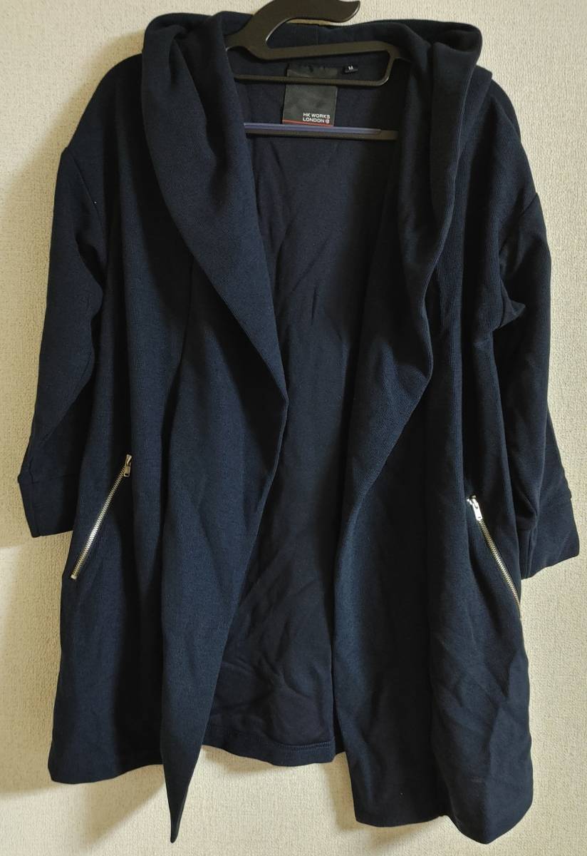 Mサイズ HK WORKS LONDON 七分袖 ジャケット カーディガン フード パーカー 紺色拍卖