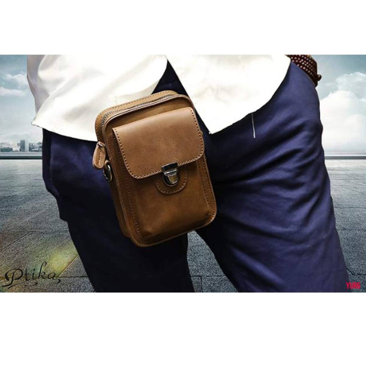 ヴィンテージ感 ベルトポーチ 2WAY ショルダーポーチ 二つ折り財布 スマホ キー スタイリッシュ コンパクト レトロ感 高級感 お洒落 茶色拍卖