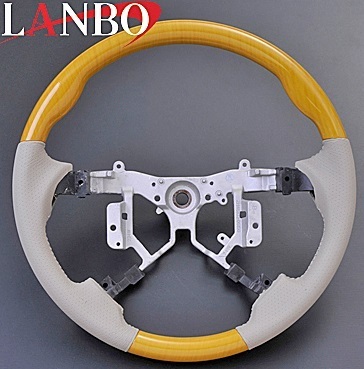 【M's】トヨタ エスティマ 50系(GSR/ACR50・55)LANBO ステアリング(ライトオーク×アイボリーレザー)//ESTIMA ランボ ノーマル ハンドル拍卖