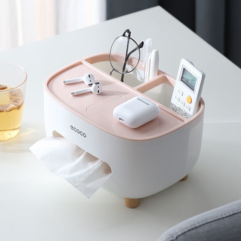 送料無料★新品 多機能ティッシュケース リモモンケース 小物置き スマホスタンド 収納 ペン立て★ピンク拍卖