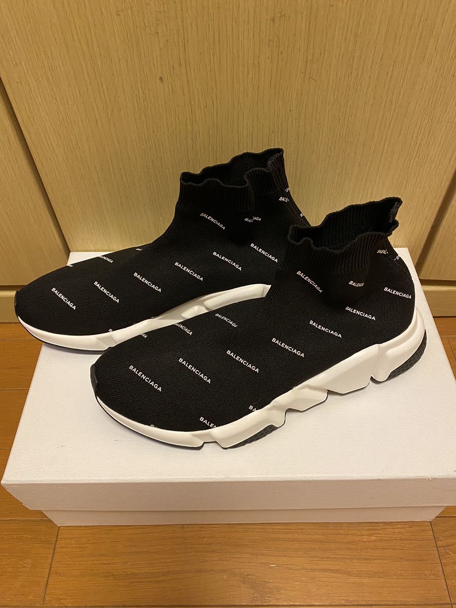 正規 新品 BALENCIAGA バレンシアガ SPEED TRAINER スピード トレーナー 総柄 ロゴ ソックス スニーカー 黒 41拍卖