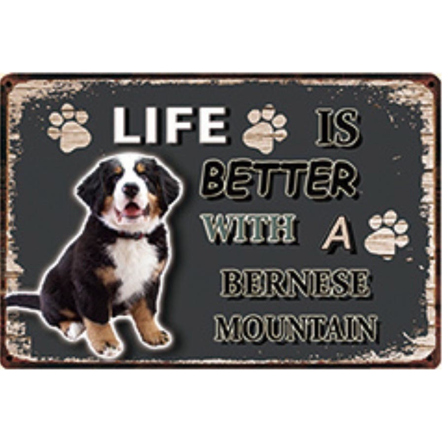 A3137 メタル サイン ブリキ 看板 金属 製 プレート パネル 動物 ペット 犬 番犬 LIFE IS バーニーズ マウンテン ドッグ 3380拍卖