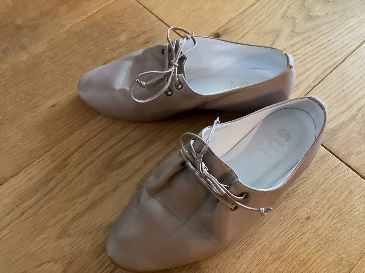 SUI スイ ★ 定番 やわらか レースアップシューズ folding shoes 紐靴 3 ベージュ 22.5cm 23cm 入手困難 山羊革 清水拓 ゆったり拍卖