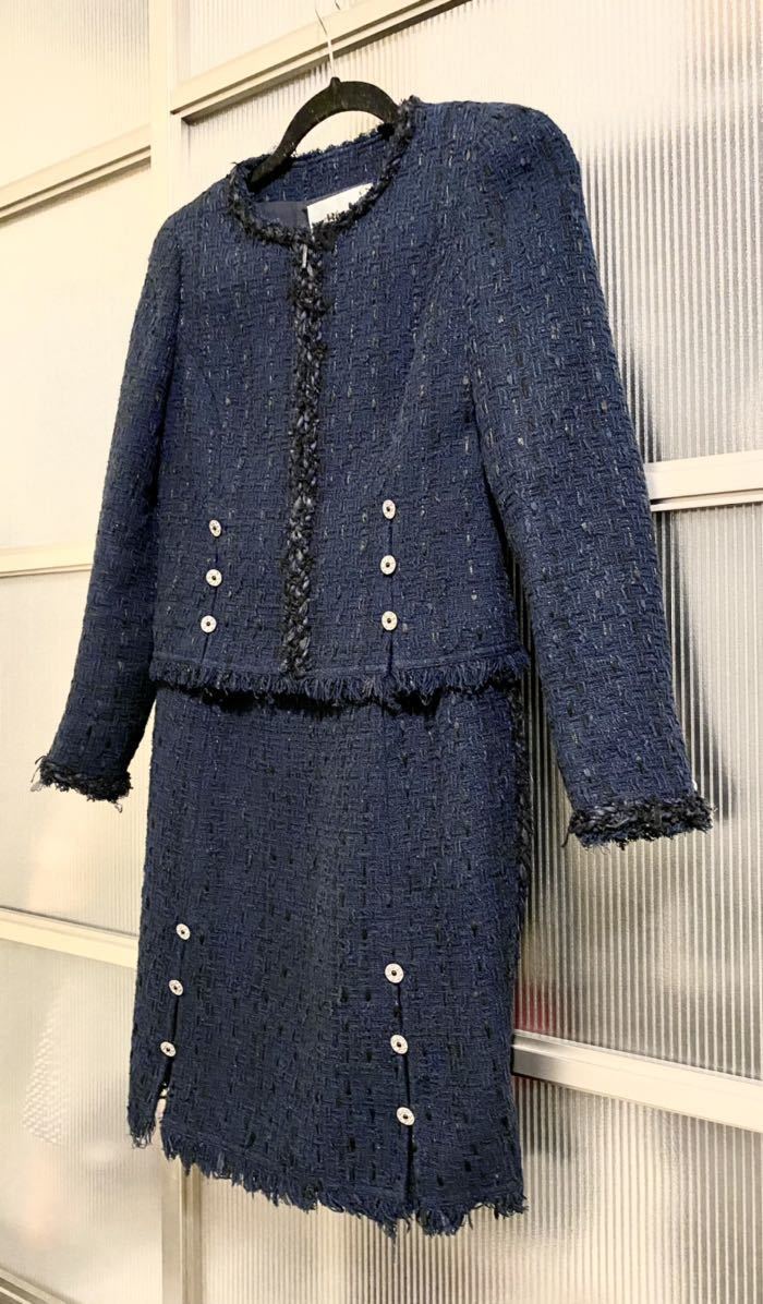 ◆ルネ Rene スーツ 日本製 セットアップ ジャケット ネイビー ツィード 34 入学式 卒業式拍卖