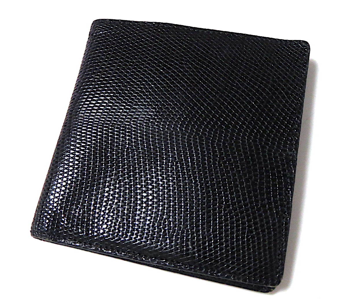二点落札で送料無料! H30 HAREL リザードレザー トカゲ革 メンズ 財布 二つ折り財布 小銭入れあり 黒ブラック 革財布拍卖