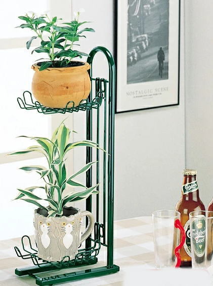 スチールガーデンラック2段グリーン01054ひまわりシリーズ<フラワースタンド フラワー 飾り棚 多目的>拍卖